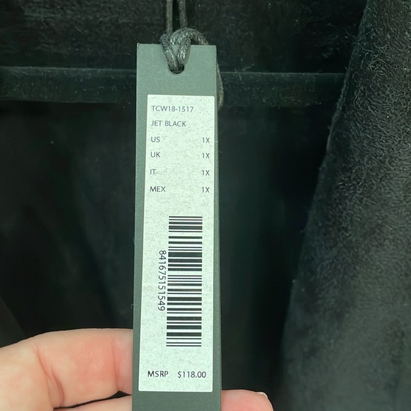 Tahari Jet Black Faux Leather Suede Open Moto Jacket Plus Size 1X - Picture 2 of 9